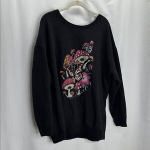 Torrid super soft  Black Sweater with Colorful Mushroom and Butterfly Design